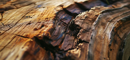 The detailed textures and patterns on the surface of aged wood, illuminated by warm sunlight, are ideal for backgrounds and natural themes.の素材