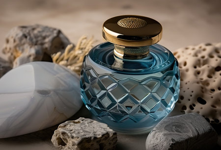 An elegant perfume bottle amidst the beauty of nature: a combination of luxury and natural aestheticsの素材