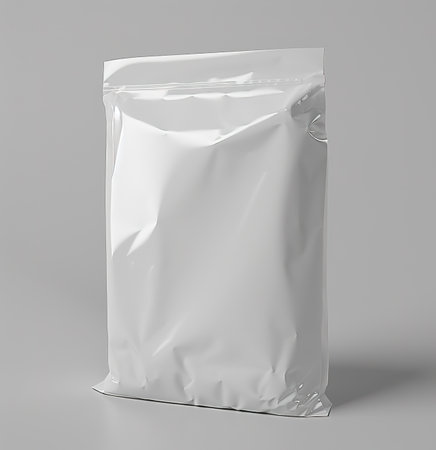 White packaging, isolated on a gray background - ideal for representing waste management, recycling and environmental awarenessの素材