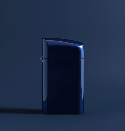 Elegant dark blue lighter isolated on a matching dark background, ideal for promotion and advertisingの素材