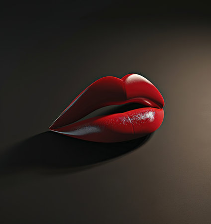 Sensual red lips on a dark background, ideal for beauty and fashion conceptsの素材