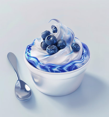 Delicious blueberry yogurt served in a bowl, perfect for a healthy snack or breakfast.の素材
