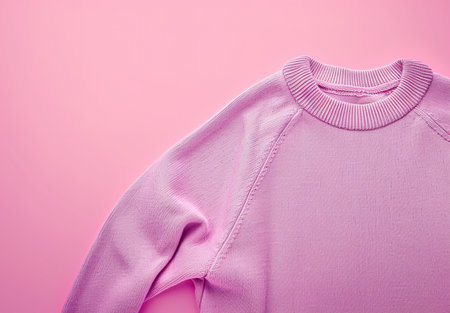 Close-up of a hot pink knitted sweater matching the soft backgroundの素材