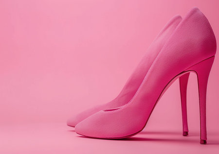 Elegant pink high heel shoes on pink background, perfect for fashionの素材