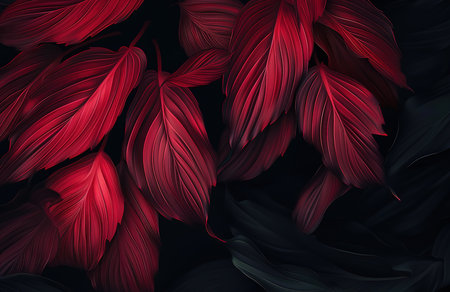 Elegant display of red and dark leaves: a beautiful contrast for backgrounds and wallpapersの素材