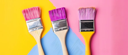 Bright brushes on a colored background: creativity and artistic expressionの素材