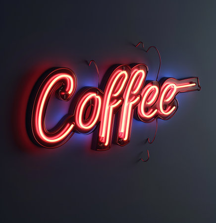 Illuminated neon sign "Coffee": a cozy atmosphere for cafes and restaurantsの素材