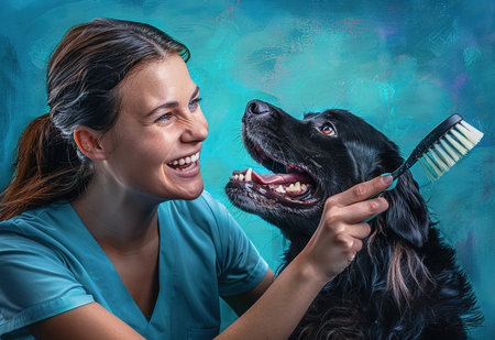 A professional veterinarian examines a dog in a well-equipped clinic, providing medical care and medical support to petsの素材
