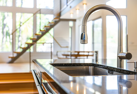 Contemporary kitchen interior with high-quality appliances, elegant design and functional decor, ideal for cooking and family gatheringsの素材