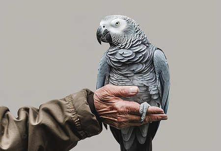Veterinarian examines a bird: professional animal careの素材