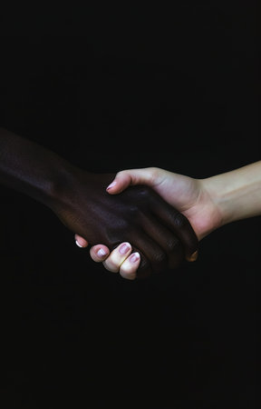 Unity in diversity: clasped hands symbolizing harmony and inclusivenessの素材
