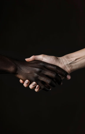 Unity in diversity: clasped hands symbolizing harmony and inclusivenessの素材