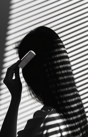 Silhouette of a man combing his hairの素材