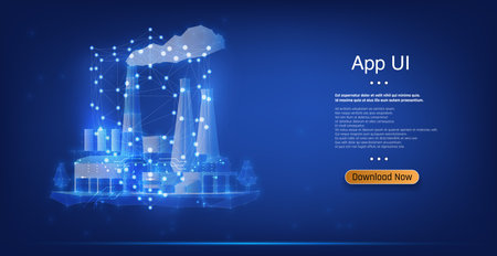 digital interface showcases a blend of industrial visuals and interconnected networks, highlighting advancements in technology and user experience designのイラスト素材