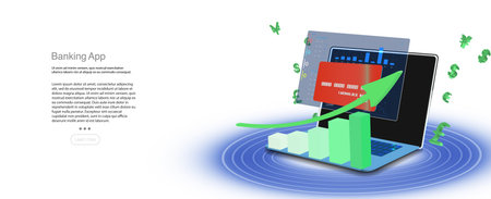 Creative banking app design showing financial growth and digital transactions through sleek graphicsのイラスト素材