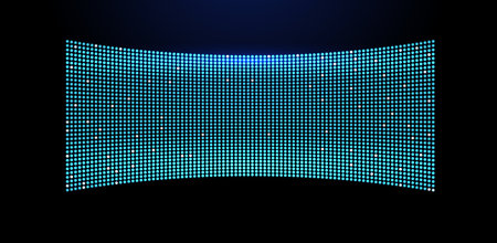 Modern curved LED display with vibrant blue lights and high-tech appeal, perfect for digital showcases and visual innovationのイラスト素材