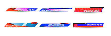 Visually engaging news banner designs for live breaking news reports featuring vibrant colors and dynamic layouts.のイラスト素材
