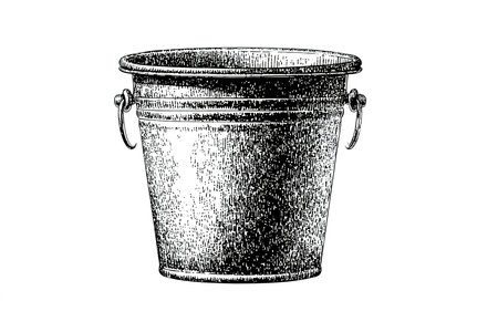 This bucket features a classic metal design, complete with handles for easy carrying. It is often used for gardening, cleaning, or storage around the home.の素材