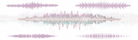 Various sound waves are displayed with different shapes and colors on a plain white background. This...