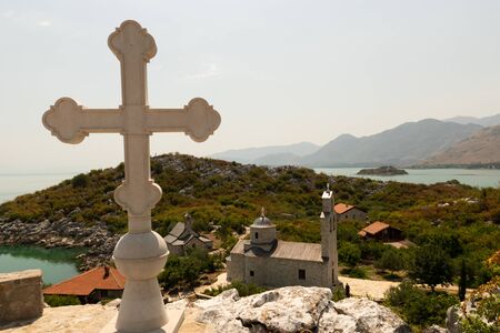 Beska Monastery. Montenegro. Beska Convent. Cross on top of the mountain.の写真素材