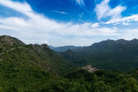 Old road from Gradani to Skopje. The view from the road. Mountain valley. The view from the road. Montenegro.の写真素材