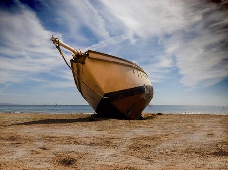 Abandoned ship on the shore. Dahab. Lagoon. Sinai peninsula.の写真素材