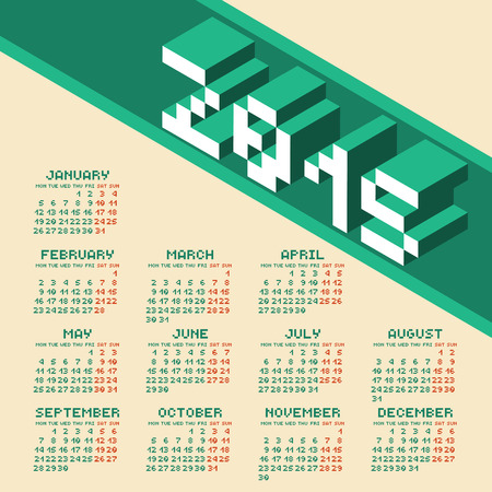 Square Pixel Style Year 2015 Calendarのイラスト素材