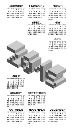 Black And White Square Pixel Style Year 2015 Calendarのイラスト素材