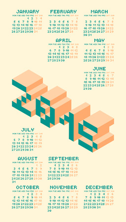 Square Pixel Style Year 2015 Calendarのイラスト素材
