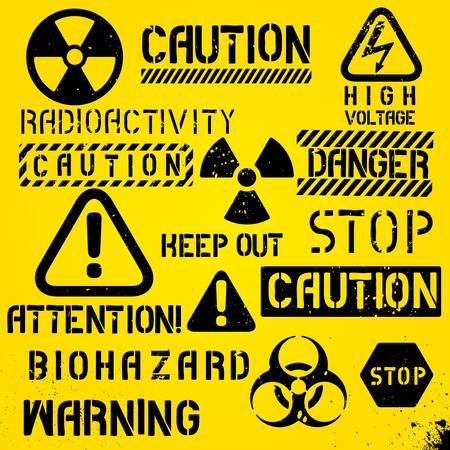 Set Of Warning Hazard Symbols And Textのイラスト素材