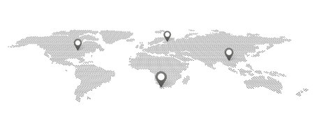 Vector Round Dotted World Map On A White Background With Location Signsのイラスト素材