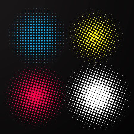 Halftone elements round dots vecto on black backgroundのイラスト素材