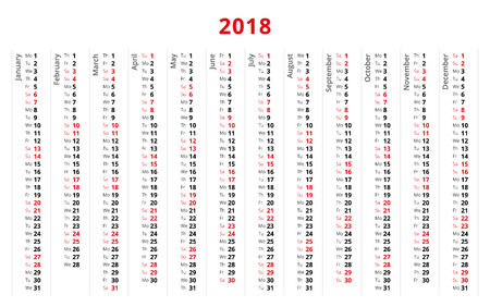 Simple design 2018 year calendar, week starts from Mondayのイラスト素材