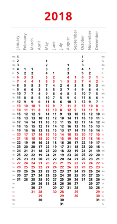 Simple design 2018 year calendar, week starts from Mondayのイラスト素材