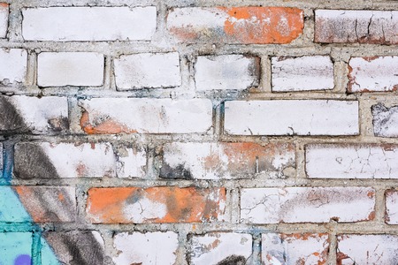 Old vintage dirty white brick wallの写真素材