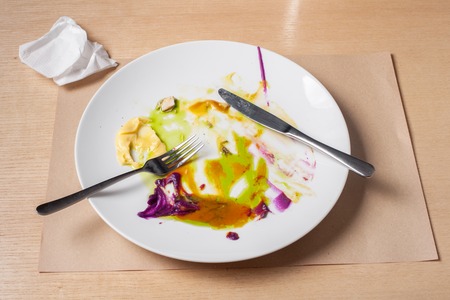 dirty plate with knife and fork 01の写真素材