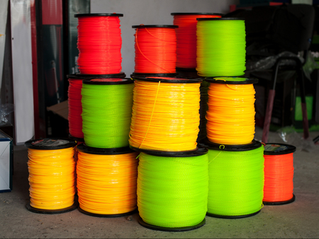 colorful bright wire, many reels in stockの写真素材