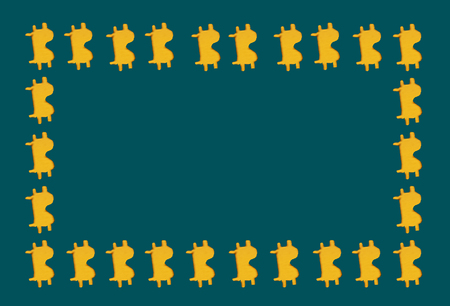 on a dark blue background framed by Bitcoin symbols. Bitcoin on a dark blue background.の写真素材