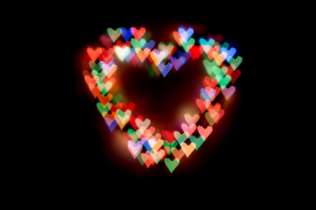background heart colorful bright hearts-bokeh.Boke-heart.Valentine's day.Abstraction for lovers.の写真素材