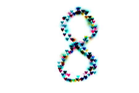 created figure 8 from a colorful bokeh on a white background.International women's day.March 8.の写真素材