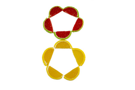 ten isolated pieces of marmalade on white background.Sugar fruit marmalade.international women day.の写真素材