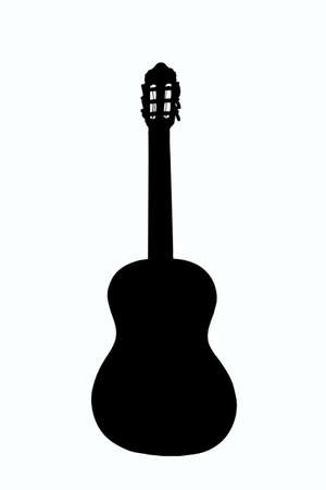 Contour illustration of an acoustic guitar stands upright on a white clipping backgroundの写真素材