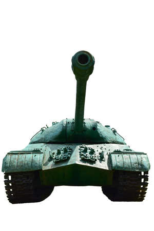 Old Soviet heavy tank photographed from the front on a white backgroundの写真素材
