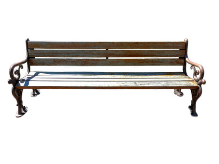 Vintage street bench in retro style on a white clipping path backgroundの写真素材