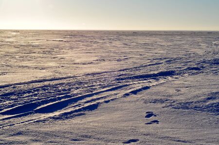 The ice on the lake Pskovskoe. Winter destinations of the island Belov.