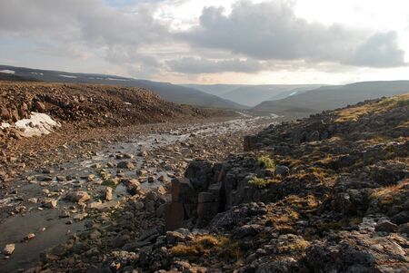 Rocky landscape on the Putorana plateau. The origins of the river Bucharama. Russia, Taimyr Peninsula.の写真素材