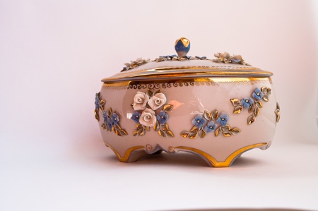 Decorations for the sideboard. Porcelain box on a white backgroundの写真素材