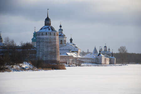 Photo of the Kirillo-Belozersky monastery in a winter landscape at sunset  Vologda region, Russia の写真素材