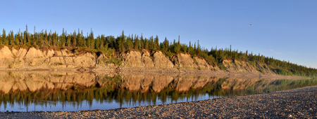 Panorama, wild Ural river. Polar Ural, Komi Republic, Russia.の写真素材