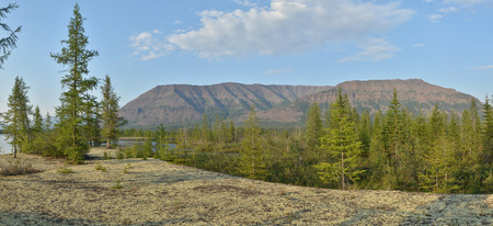 Panorama. The river on the Putorana plateau. Summer water landscape in Taimyr.の写真素材